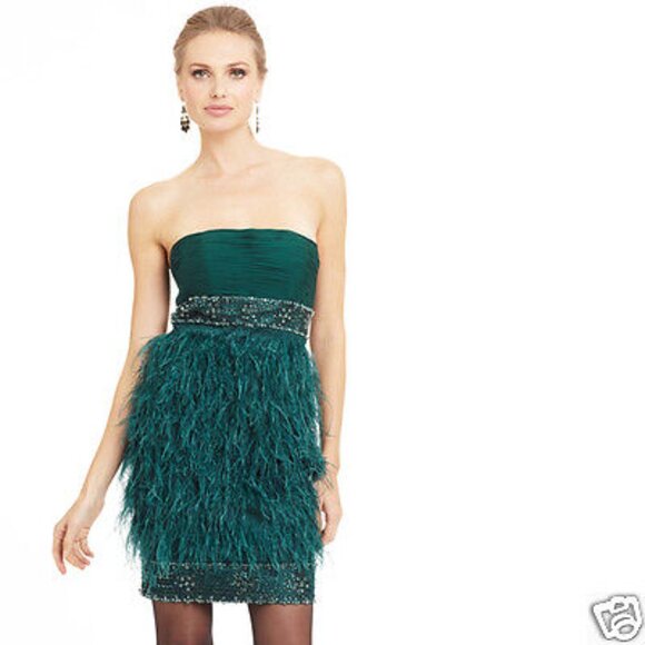 SUE WONG Women's Silver Gray Ombre' Ostrich Feathered Mini Cocktail Dress 12 - Picture 12 of 12